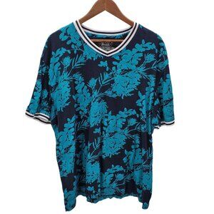 Broken Threads Womens Hawaiian Floral Short Sleeve Shirt Top Sz 10 Blue Pullover